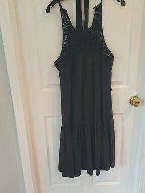 Milly Black Crochet-Yoke Midi Dress